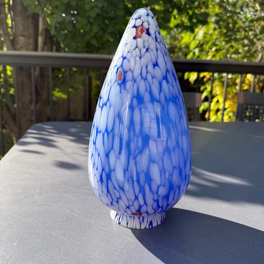 Italian Millefiori Blue and White Hand Blown Art Glass Vase or Light Cover - Picture 17 of 17